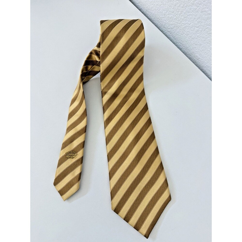 Countess Mara Silk Tie Gold Bronze Diagonal Regimental Stripe Crown Crest Preppy